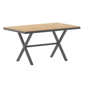 English Elm Finch Commercial-Grade Outdoor Dining Table with Faux Teak Slats and Sturdy Metal X-Frame Design Natural Top/Gray Frame 59" x 35.5" SB-TB288-NAT-GG