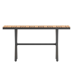 English Elm Finch Commercial-Grade Outdoor Dining Table with Faux Teak Slats and Sturdy Metal X-Frame Design Natural Top/Gray Frame 59" x 35.5" SB-TB288-NAT-GG