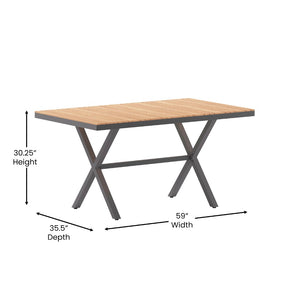 English Elm Finch Commercial-Grade Outdoor Dining Table with Faux Teak Slats and Sturdy Metal X-Frame Design Natural Top/Gray Frame 59" x 35.5" SB-TB288-NAT-GG