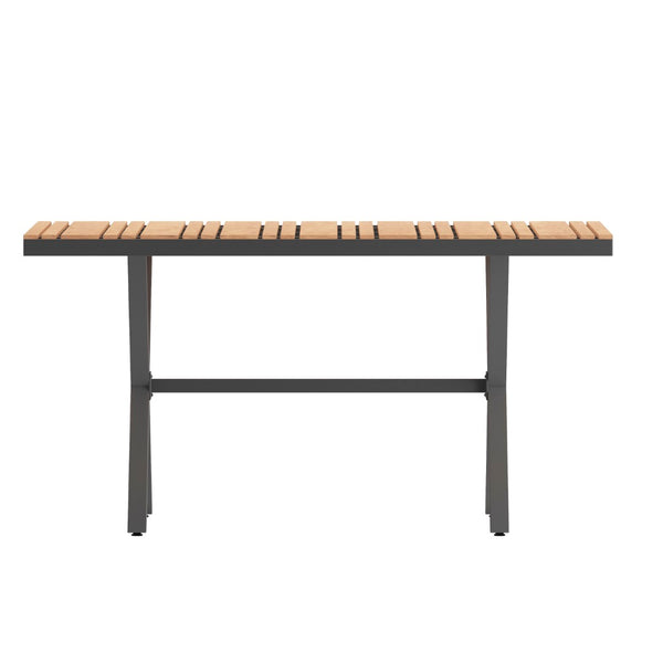 English Elm Finch Commercial-Grade Outdoor Dining Table with Faux Teak Slats and Sturdy Metal X-Frame Design Natural Top/Gray Frame 59" x 35.5" SB-TB288-NAT-GG