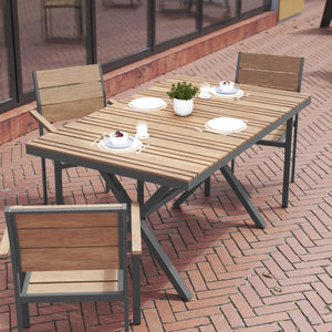 English Elm Finch Commercial-Grade Outdoor Dining Table with Faux Teak Slats and Sturdy Metal X-Frame Design Natural Top/Gray Frame 59" x 35.5" SB-TB288-NAT-GG