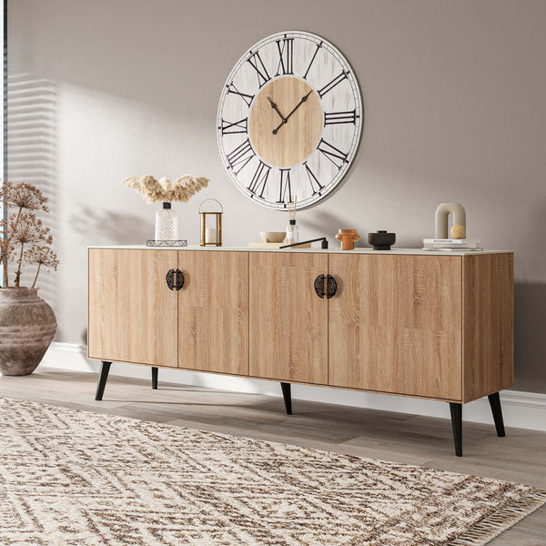 Haley Sideboard 78.7 in Natural & Nude in Natural and Nude SB002-NN Manhattan Comfort