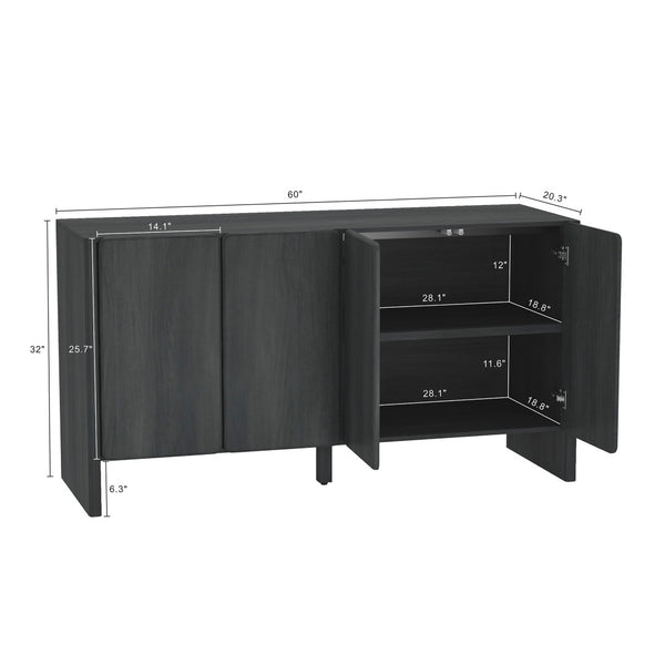 Manhattan Comfort Linda Modern 60" Sideboard - Elevated Storage Solution With Minimalist Design For Stylish Living Spaces Charcoal Grey Mdp Sb008-gy
