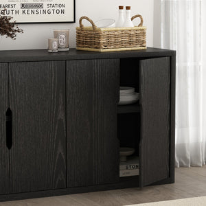 Manhattan Comfort Rivington Modern 60" Sideboard - Elegant Storage Solution With Adjustable Shelves For Any Space Black Mdp Sb009-bk