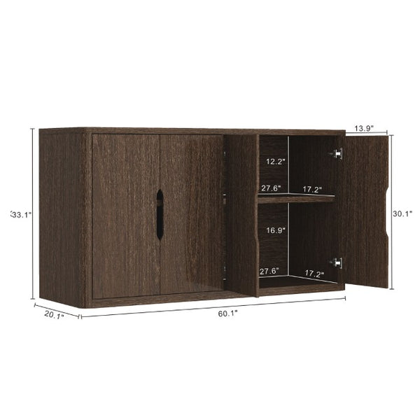 Manhattan Comfort Rivington Modern 60" Sideboard - Elegant Storage Solution With Adjustable Shelves For Any Space Walnut Mdp Sb009-br