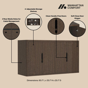 Manhattan Comfort Rivington Modern 60" Sideboard - Elegant Storage Solution With Adjustable Shelves For Any Space Walnut Mdp Sb009-br