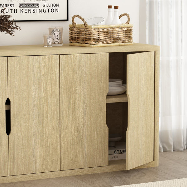 Manhattan Comfort Rivington Modern 60" Sideboard - Elegant Storage Solution With Adjustable Shelves For Any Space Natural Oak Mdp Sb009-na