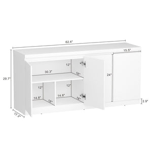 Manhattan Comfort Griffin Modern 62" Sideboard With Soft-close Doors And Spacious Shelving For Effortless Organization White Mdp Sb1006-wh