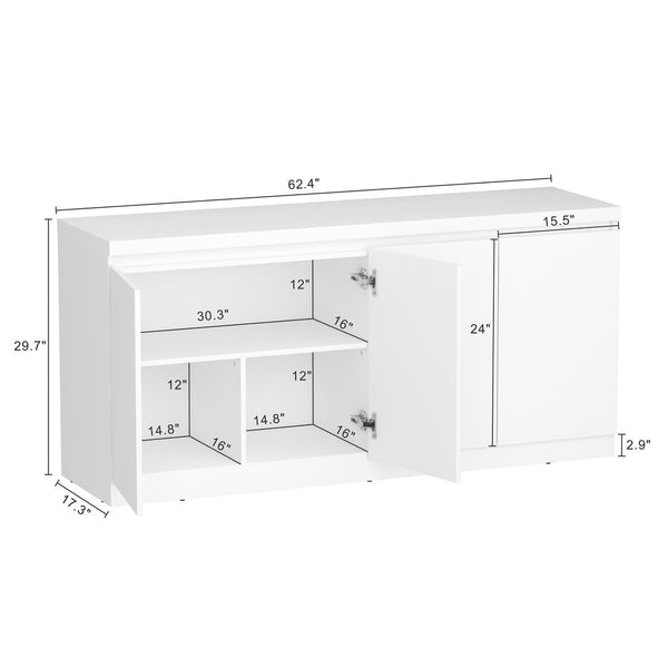 Manhattan Comfort Griffin Modern 62" Sideboard With Soft-close Doors And Spacious Shelving For Effortless Organization White Mdp Sb1006-wh