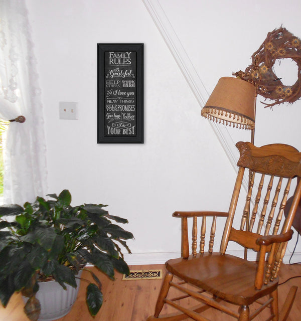 English Elm "family Rules" Typography Framed Wall Art Black Wood Ready to Hang Gallery Print B06786692