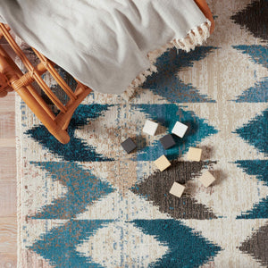 Jaipur Living Nikki Chu Sanaa Chevron Runner Rug Distressed African Fringe Hallway Accent Blue 2'6"X8' RUG151406