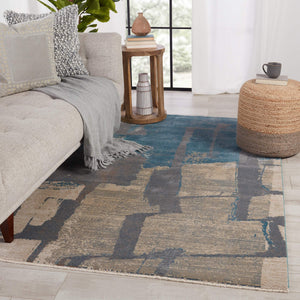 Jaipur Living Nikki Chu Lehana Abstract Polypropylene Area Rug with Fringe for Living Rooms Blue 2'6" x 8' RUG151436