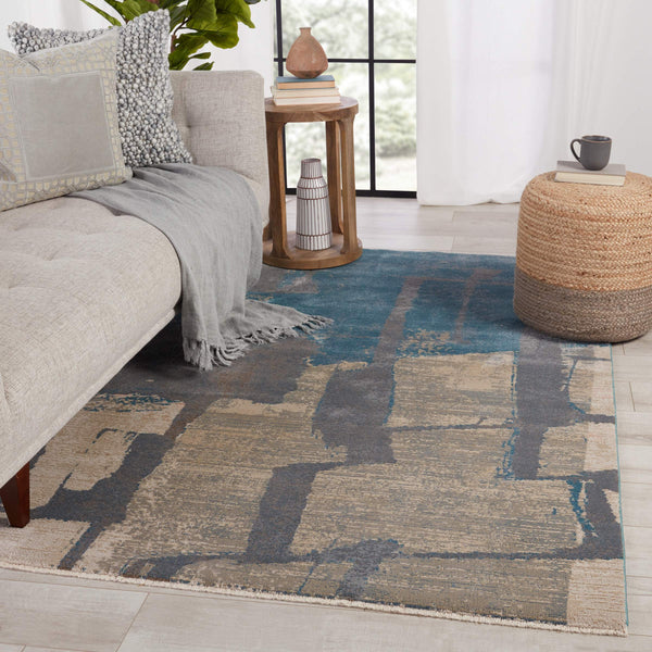 Jaipur Living Nikki Chu Lehana Abstract Polypropylene Area Rug with Fringe for Living Rooms Blue 2'6" x 8' RUG151436