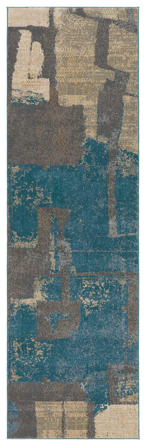 Jaipur Living Nikki Chu Lehana Abstract Polypropylene Area Rug with Fringe for Living Rooms Blue 2'6" x 8' RUG151436