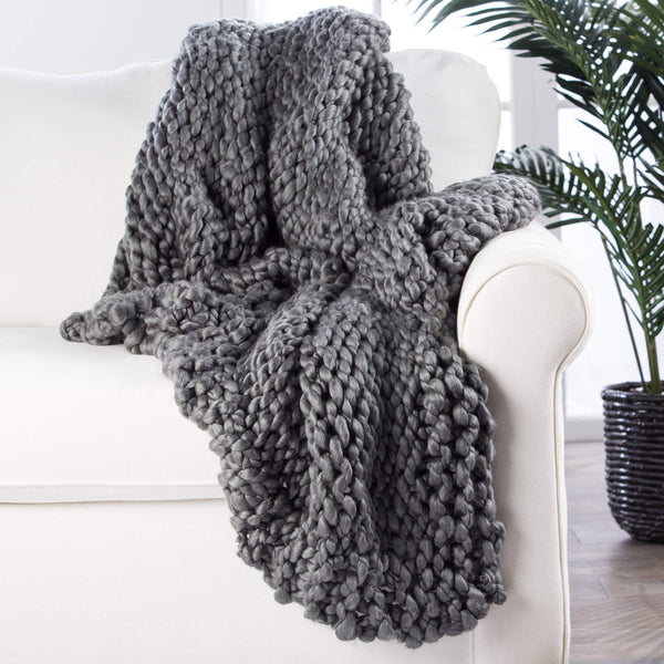 Jaipur Living Nikki Chu Sublime Chunky Knit Acrylic Throw Scandinavian Hygge Cozy Sofa Accent Gray THR100334