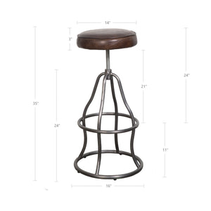 Lh Imports Bowie Stool - Stylish Adjustable Height Design With Durable Top Grain Leather And Iron Base Brown Iron,Leather,Polyester Fiber,Pu Foam Sbs49-08
