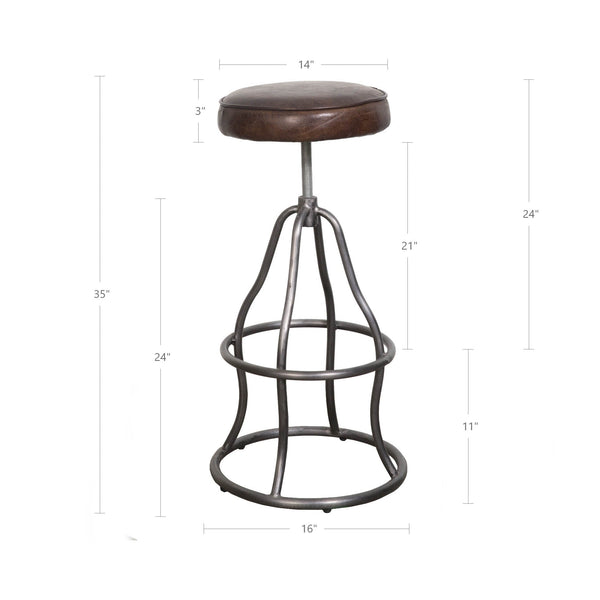 Lh Imports Bowie Stool - Stylish Adjustable Height Design With Durable Top Grain Leather And Iron Base Brown Iron,Leather,Polyester Fiber,Pu Foam Sbs49-08