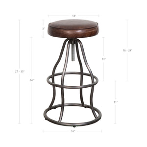 Lh Imports Bowie Stool - Stylish Adjustable Height Design With Durable Top Grain Leather And Iron Base Brown Iron,Leather,Polyester Fiber,Pu Foam Sbs49-08