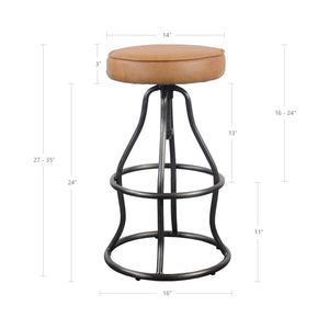 Lh Imports Bowie Stool - Stylish Adjustable Height Design With Durable Top Grain Leather And Iron Base Brown Iron,Leather,Polyester Fiber,Pu Foam Sbs49-08tl