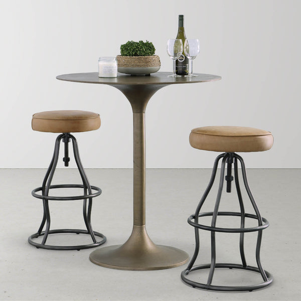 Lh Imports Bowie Stool - Stylish Adjustable Height Design With Durable Top Grain Leather And Iron Base Brown Iron,Leather,Polyester Fiber,Pu Foam Sbs49-08tl