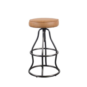 Lh Imports Bowie Stool - Stylish Adjustable Height Design With Durable Top Grain Leather And Iron Base Brown Iron,Leather,Polyester Fiber,Pu Foam Sbs49-08tl