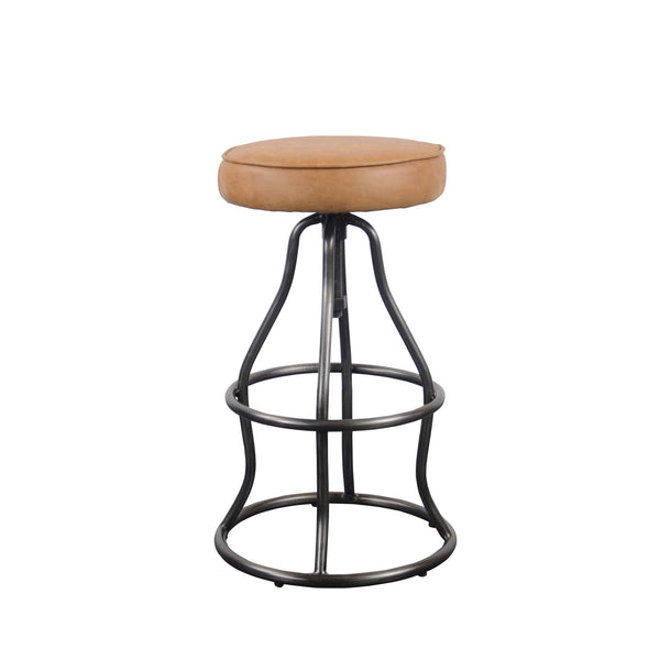 Lh Imports Bowie Stool - Stylish Adjustable Height Design With Durable Top Grain Leather And Iron Base Brown Iron,Leather,Polyester Fiber,Pu Foam Sbs49-08tl