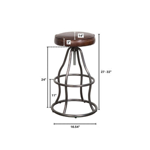 Lh Imports Bowie Stool - Stylish Adjustable Height Design With Durable Top Grain Leather And Iron Base Brown Iron,Leather,Polyester Fiber,Pu Foam Sbs49-08