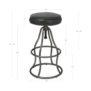 Lh Imports Bowie Stool - Stylish Adjustable Height Design With Durable Top Grain Leather And Iron Base Black Iron,Leather,Polyester Fiber,Pu Foam Sbs49-08b