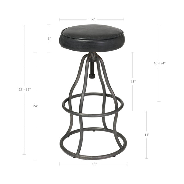 Lh Imports Bowie Stool - Stylish Adjustable Height Design With Durable Top Grain Leather And Iron Base Black Iron,Leather,Polyester Fiber,Pu Foam Sbs49-08b