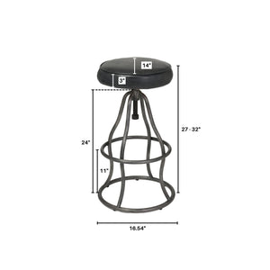 Lh Imports Bowie Stool - Stylish Adjustable Height Design With Durable Top Grain Leather And Iron Base Black Iron,Leather,Polyester Fiber,Pu Foam Sbs49-08b