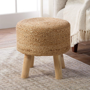 Jaipur Living Jaipur Living Natural Jute Cylinder Stool with Wood Legs for Organic Modern Rooms POF100555