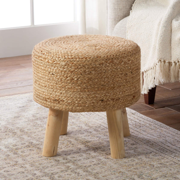 Jaipur Living Jaipur Living Natural Jute Cylinder Stool with Wood Legs for Organic Modern Rooms POF100555