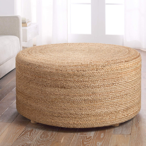 Jaipur Living Jaipur Living Barnum Oversized Round Jute Pouf Stool with Solid Wood Legs ACF100016