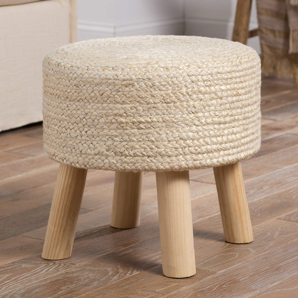 Jaipur Living Jaipur Living Bleached Jute Accent Stool with Wood Legs for Bohemian Organic Rooms ACF100015