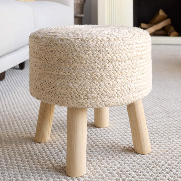 Jaipur Living Jaipur Living Bleached Jute Accent Stool with Wood Legs for Bohemian Organic Rooms ACF100015