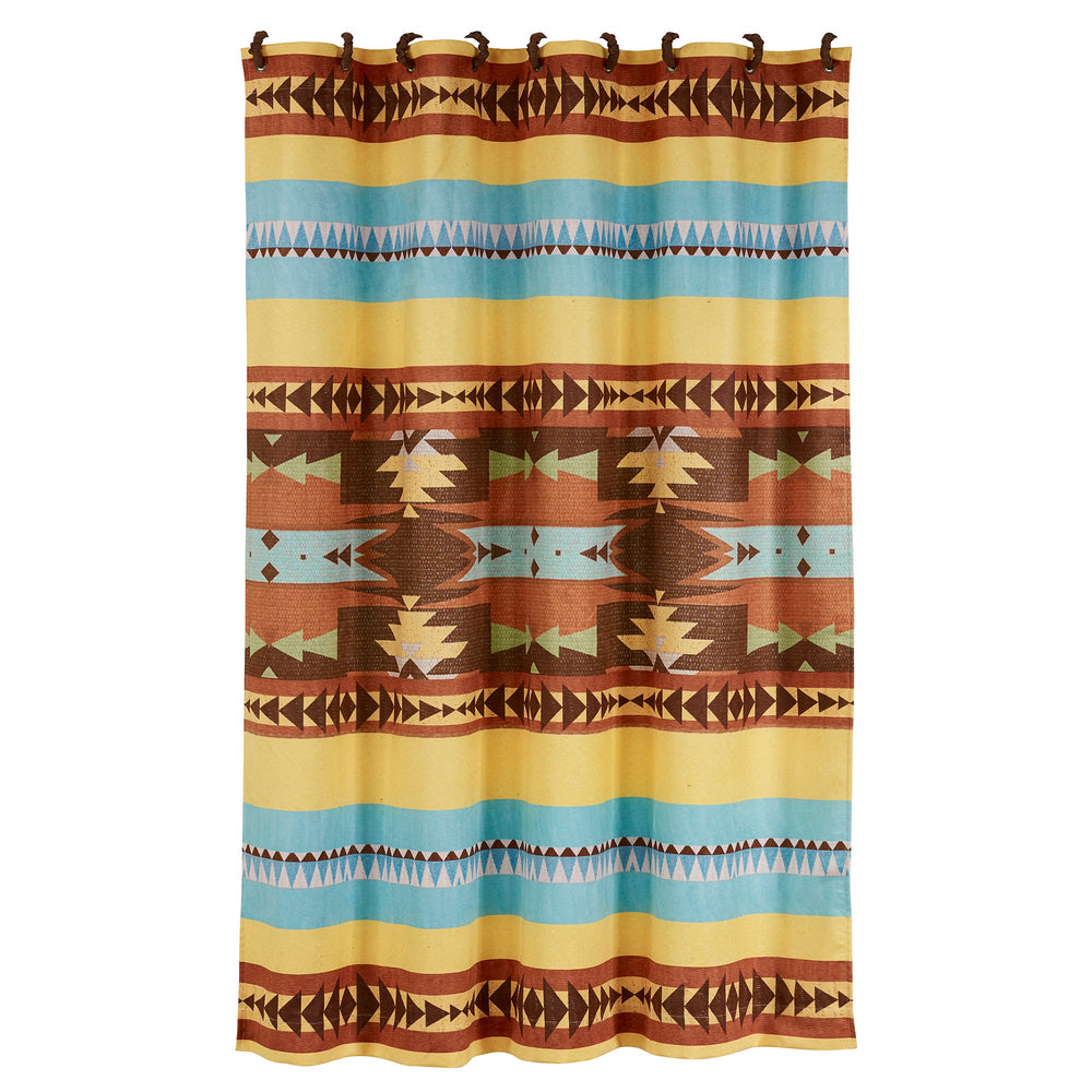 Hiend Accents Mesa Southwestern Shower Curtain - Vibrant Aztec-inspired Design For A Stylish Bathroom Retreat Blue,Yellow,Brown 100% Polyester Sc1813