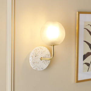 Safavieh Nicolai, 12.5 Inch, White Terrazzo/Gold, Terrazzo/Iron/Glass Wall Sconce SCN3003A