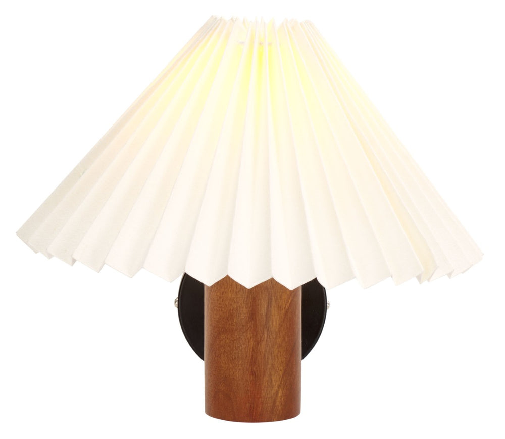 Safavieh LULI, 12-Inch Mango Wood & Iron Wall Sconce - Rustic Walnut Finish with Soft Fabric Shade Lighting SCN3005A