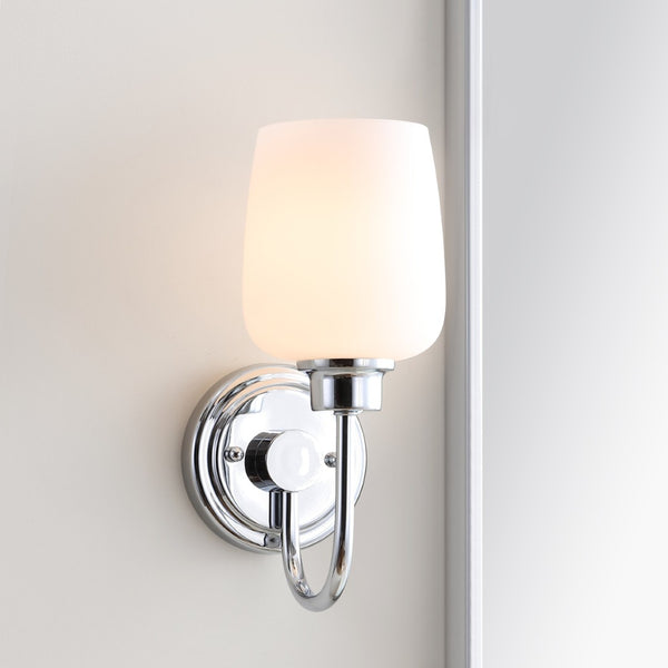 Safavieh CASEN Wall Sconce - Elegant Iron Frame with White Frosted Glass for Soft, Ambient Illumination SCN4050A