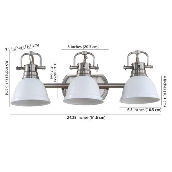 Safavieh ROLAND Three-Light Brushed Nickel Wall Sconce with White Glass Shades for Elegant Modern Illumination SCN4054B