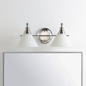 Safavieh RADNOR, 2-Light Wall Sconce in Nickel & White - Modern Iron Fixture for Stylish Ambient Lighting SCN4061A