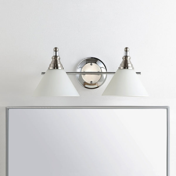 Safavieh RADNOR, 2-Light Wall Sconce in Nickel & White - Modern Iron Fixture for Stylish Ambient Lighting SCN4061A