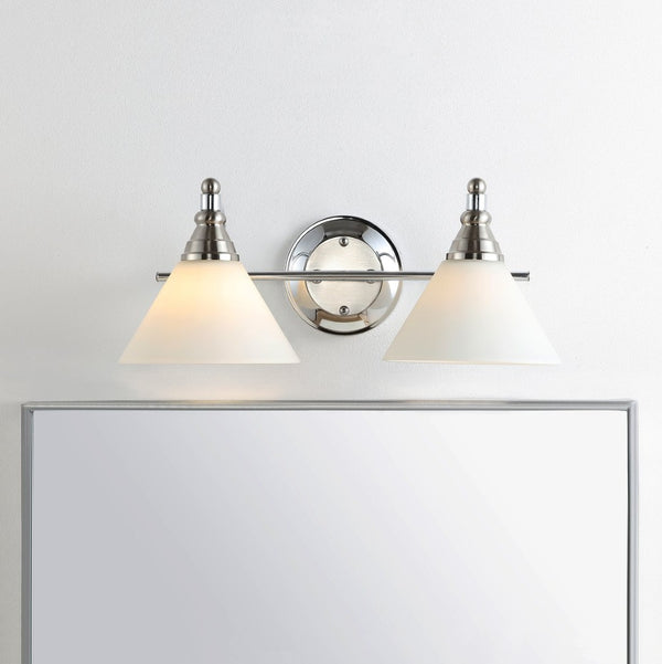 Safavieh RADNOR, 2-Light Wall Sconce in Nickel & White - Modern Iron Fixture for Stylish Ambient Lighting SCN4061A