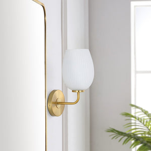 Safavieh IDINA, 8.25-Inch Brass & White Glass Wall Sconce – Modern Elegance for Living Spaces & Entryways SCN4072A