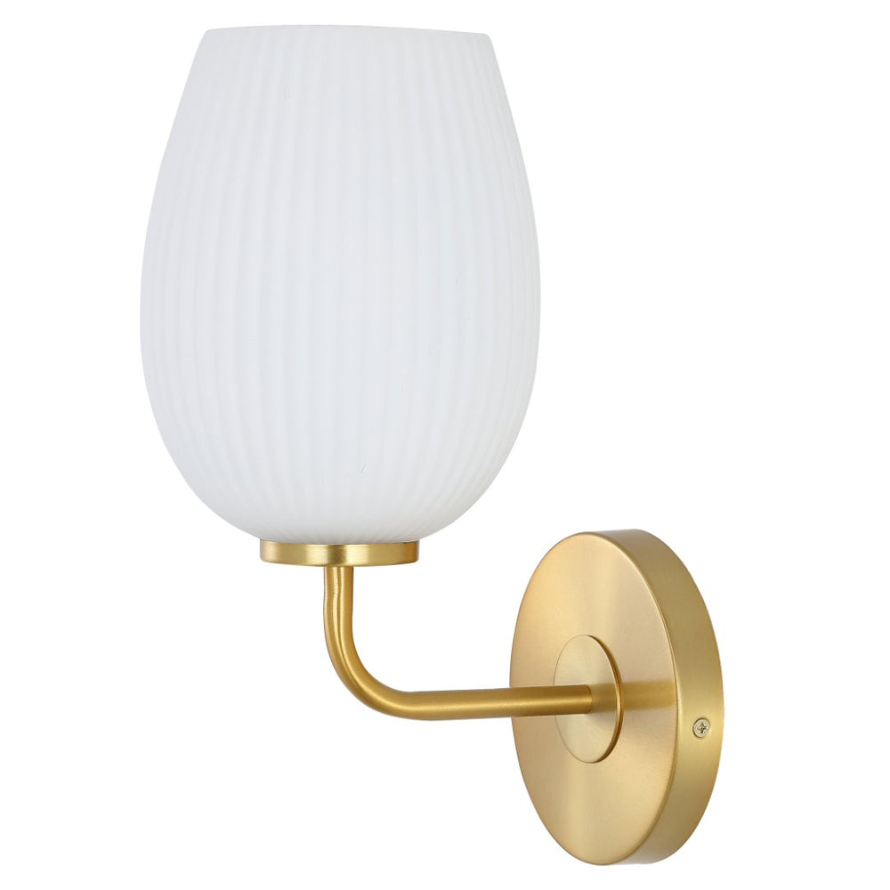 Safavieh IDINA, 8.25-Inch Brass & White Glass Wall Sconce – Modern Elegance for Living Spaces & Entryways SCN4072A