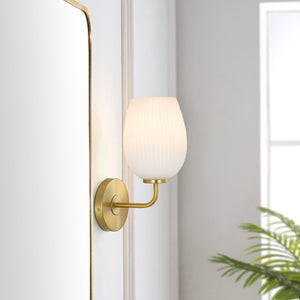 Safavieh IDINA, 8.25-Inch Brass & White Glass Wall Sconce – Modern Elegance for Living Spaces & Entryways SCN4072A