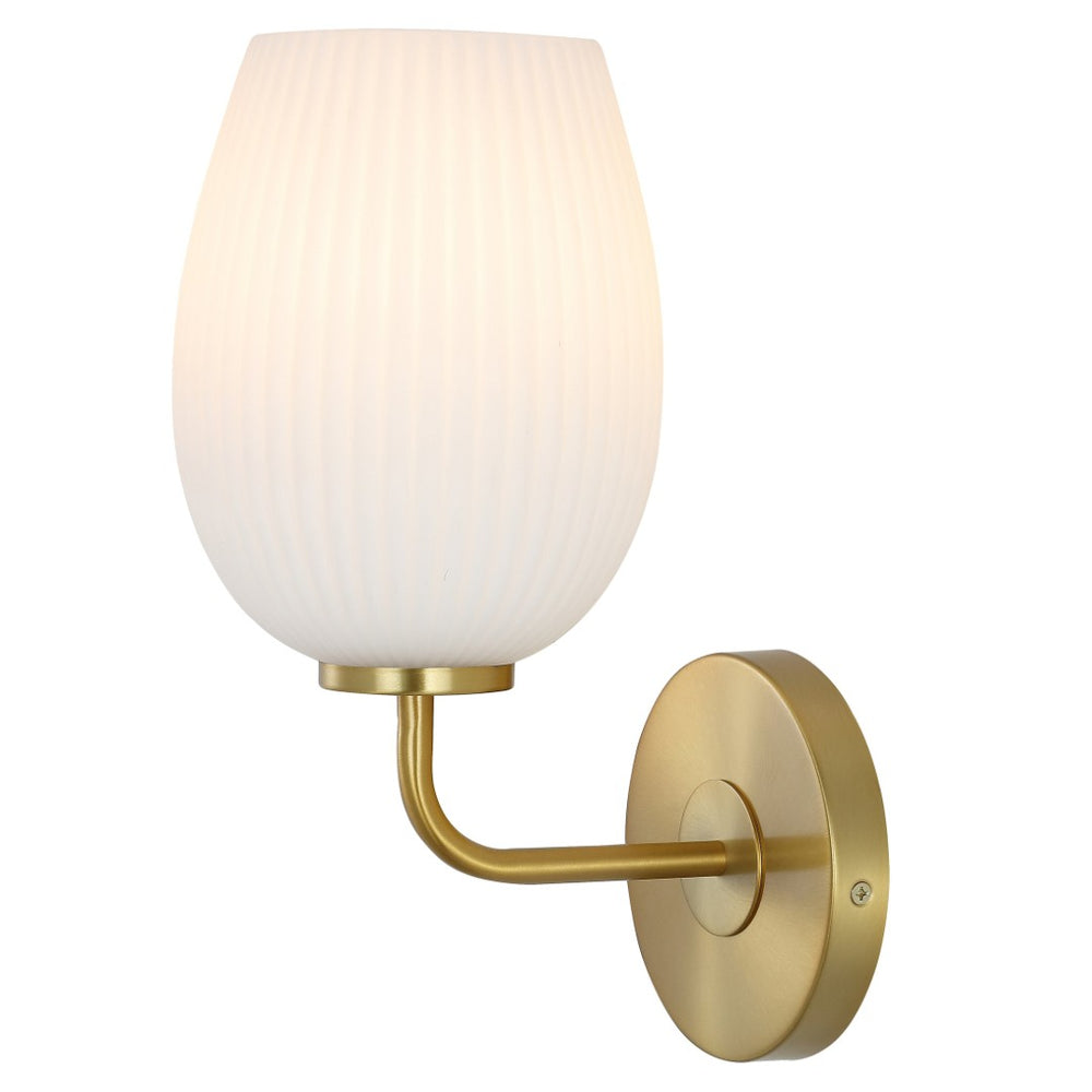 Safavieh IDINA, 8.25-Inch Brass & White Glass Wall Sconce – Modern Elegance for Living Spaces & Entryways SCN4072A