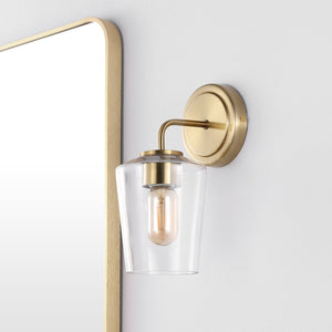 Safavieh PROSPECT, Elegant 6.75-Inch Brass Iron Glass Wall Sconce for Timeless Ambient Lighting in Any Space SCN4073A