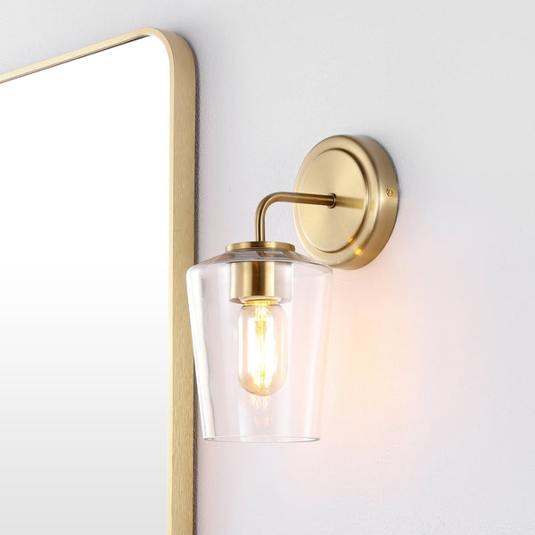 Safavieh PROSPECT, Elegant 6.75-Inch Brass Iron Glass Wall Sconce for Timeless Ambient Lighting in Any Space SCN4073A