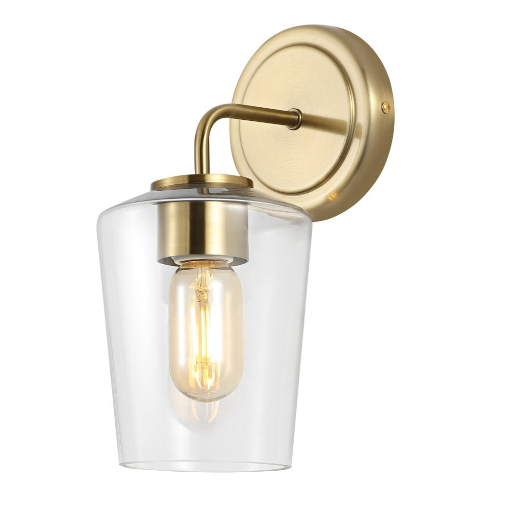Safavieh PROSPECT, Elegant 6.75-Inch Brass Iron Glass Wall Sconce for Timeless Ambient Lighting in Any Space SCN4073A